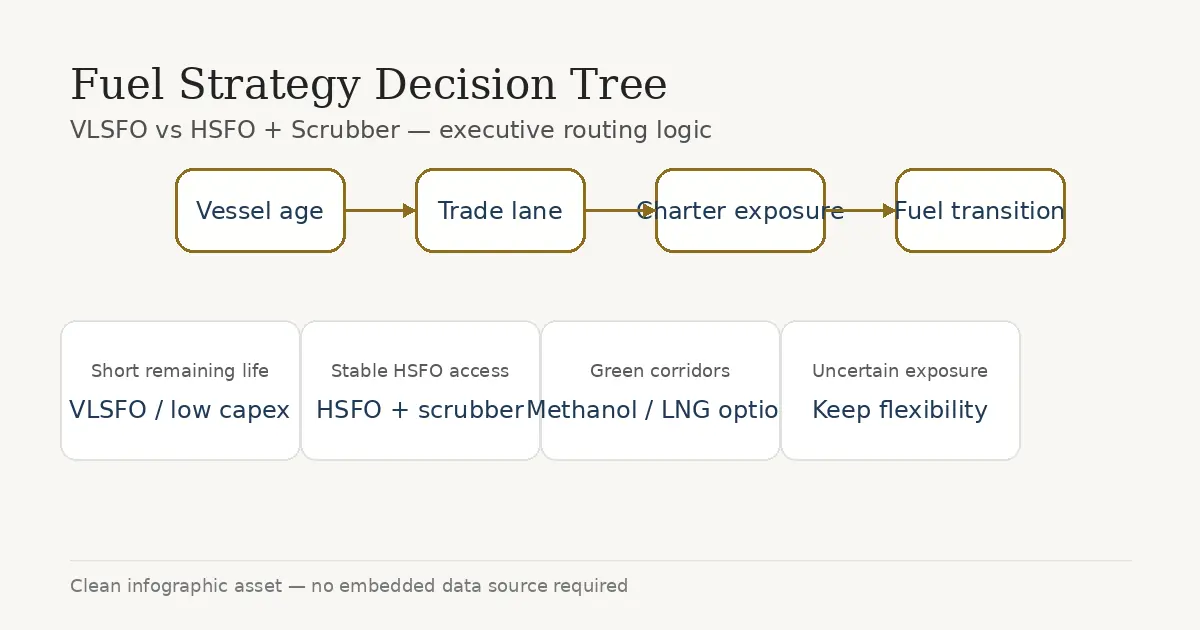 Decision tree for fuel strategy by vessel age, trade lane, charter exposure