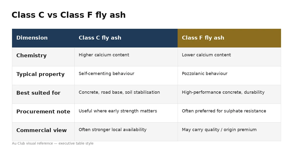 Comparison of Class C and Class F fly ash by chemistry, properties, applications