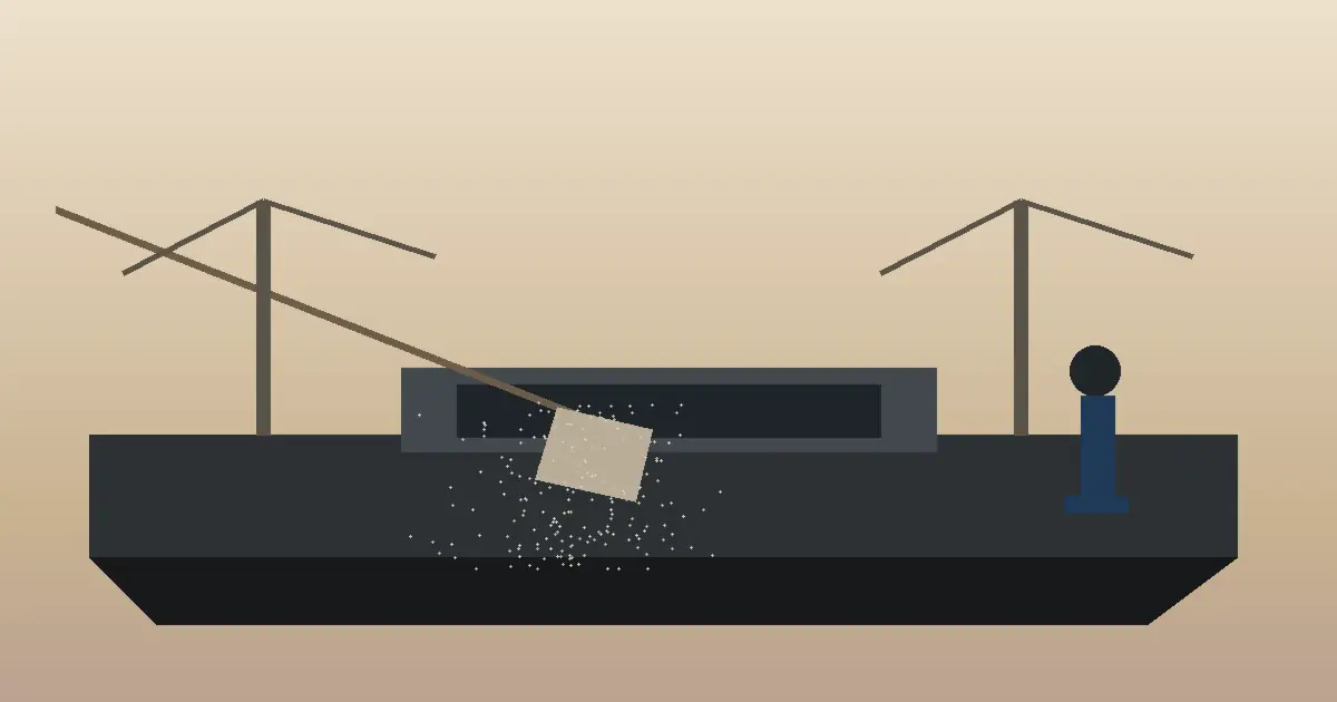 Bulk fly ash being loaded onto vessel via port conveyor