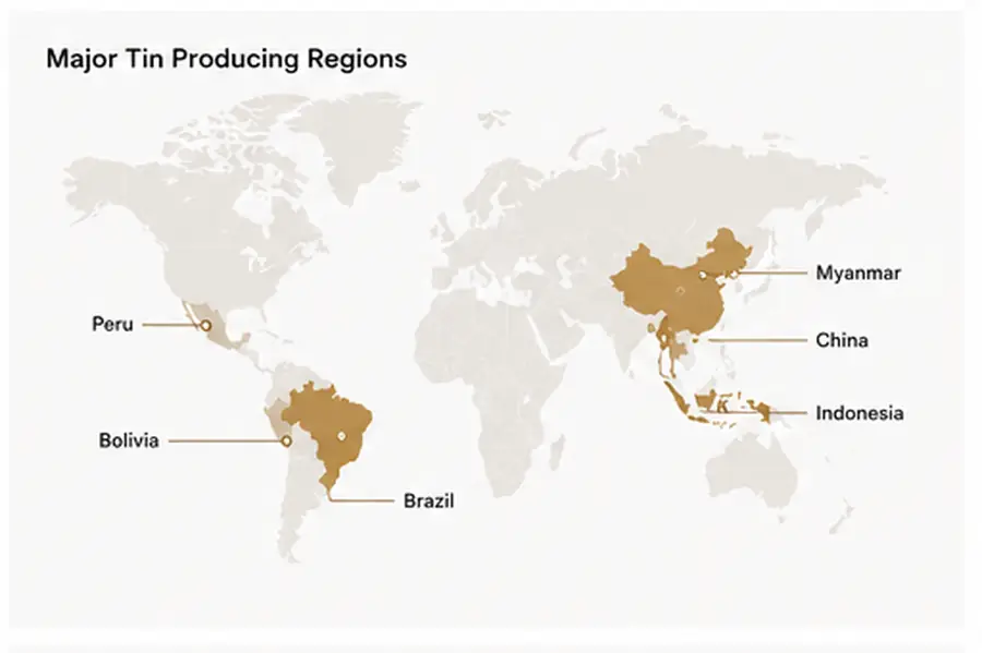 Map of tin producing regions globally